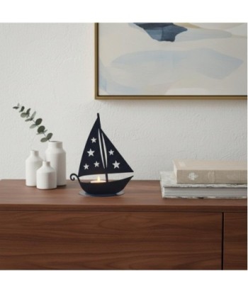 Portavelas Barco de Metal | Estilo Náutico con Estrellas | Regalo Original