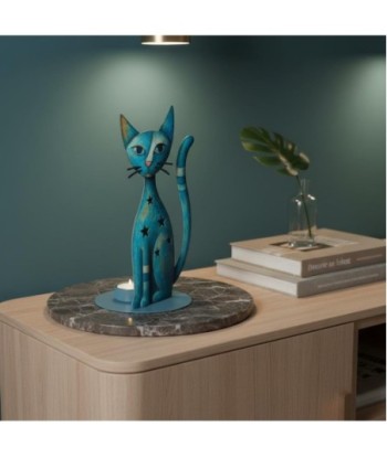 Portavelas Gato de Metal Estilo Moderno para Decoración del Hogar