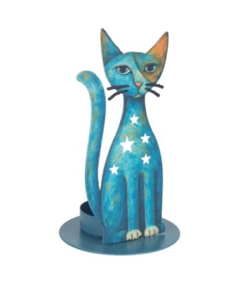 Portavelas Gato de Metal Color Azul | Diseño Moderno y Original
