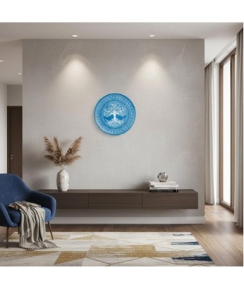 Adorno Pared Plato Árbol de la Vida en Metal Azul | Decoración Jardín
