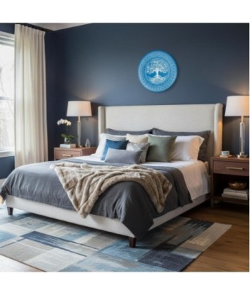 Adorno Pared Plato Árbol de la Vida en Metal Azul | Decoración Jardín