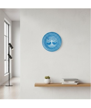 Adorno Pared Plato Árbol de la Vida en Metal Azul | Decoración Jardín