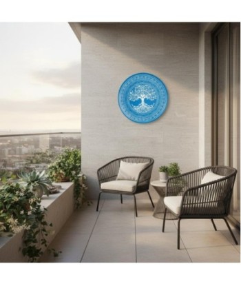 Adorno Pared Plato Árbol de la Vida en Metal Azul | Decoración Jardín