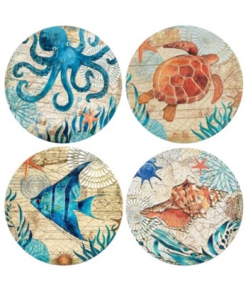 Salvamantel 4U de Cerámica: Diseño Marino Colorido para Decoración