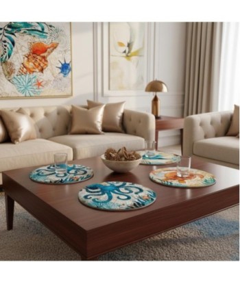 Salvamantel 4U de Cerámica: Diseño Marino Colorido para Decoración