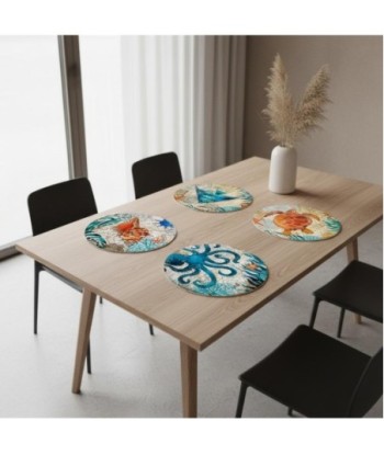 Salvamantel 4U de Cerámica: Diseño Marino Colorido para Decoración