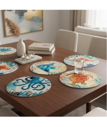 Salvamantel 4U de Cerámica: Diseño Marino Colorido para Decoración