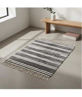 Alfombra de Entrada en Yute y Algodón con Rayas Blancas y Negras | Estilo Moderno