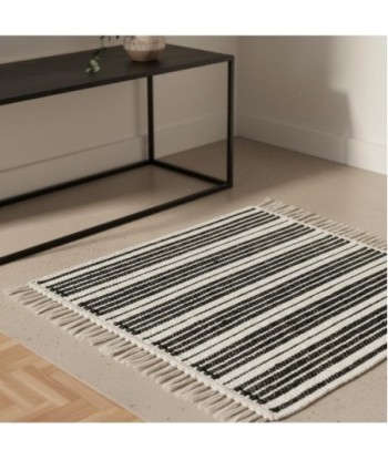 Alfombra de Entrada en Yute y Algodón con Rayas Blancas y Negras | Estilo Moderno