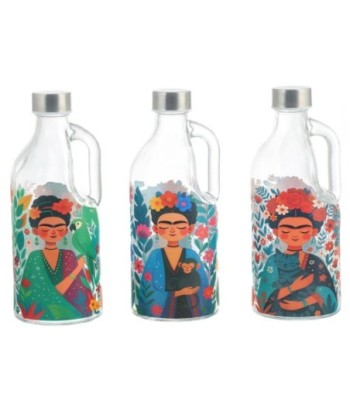 Jarra de Vidrio con Tapon Mujer Flores - Diseño Colorido, 1100ml