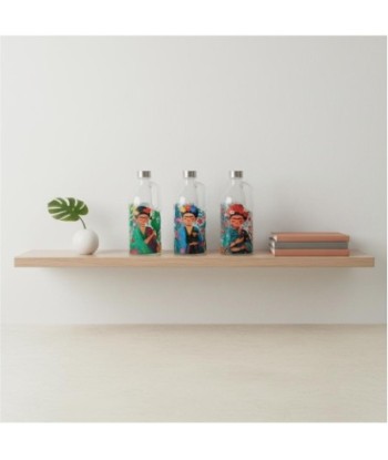 Jarra de Vidrio con Tapon Mujer Flores - Diseño Colorido, 1100ml