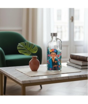 Jarra de Vidrio con Tapon Mujer Flores - Diseño Colorido, 1100ml