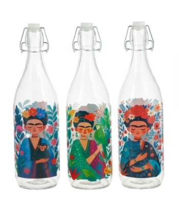Botella de Vidrio con Tapa Inspirada en Flora y Mujer, Estilo Colorido