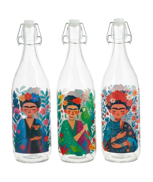 Botella de Vidrio con Tapa Inspirada en Flora y Mujer, Estilo Colorido