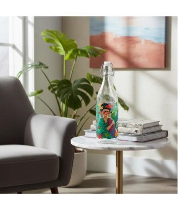 Botella de Vidrio con Tapa Inspirada en Flora y Mujer, Estilo Colorido