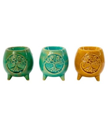 Quemador 3U de Cerámica en Verde y Amarillo - Estilo Natural para Aromaterapia