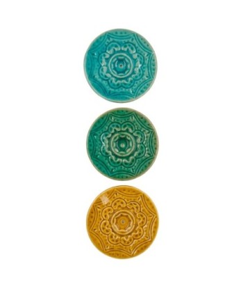 Plato 3U Cerámica Turquesa y Amarillo - Decoración Colorida