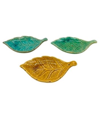 Plato 3U de Cerámica con Diseño de Hoja - Decoración Colorida