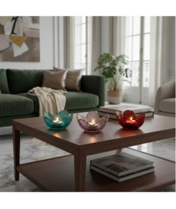 Portavelas 3U de vidrio en tonos diversos para decoración
