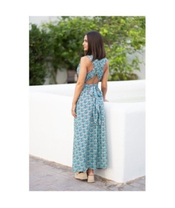 Vestido Largo Midi Azul para Mujer - Elegante y Con Estampado, Ideal para Fiesta, Ocasiones Especiales y Uso Diario