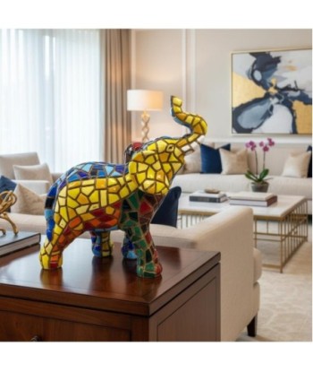 Figura de Elefante Mosaico en Resina Colorido para Decoración