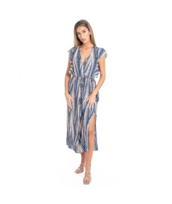 Vestido Largo Midi Azul para Mujer - Elegante y Con Estampado, Ideal para Fiesta y Ocasiones Especiales, Moda