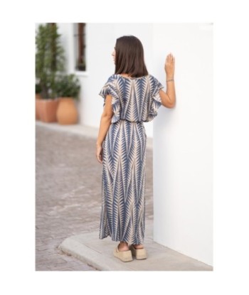 Vestido Largo Midi Azul para Mujer - Elegante y Con Estampado, Ideal para Fiesta y Ocasiones Especiales, Moda