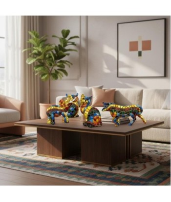Figuras decorativas de resina: búho, elefante, gato y toro multicolor