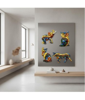 Figuras decorativas de resina: búho, elefante, gato y toro multicolor