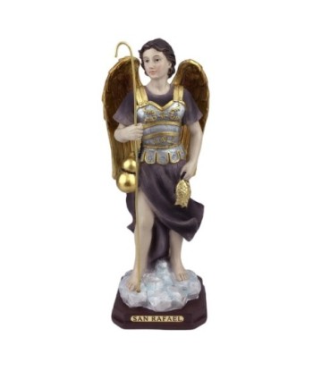 Figura Religiosa San Rafael de Resina con Detalles Dorados y Estilo Clásico