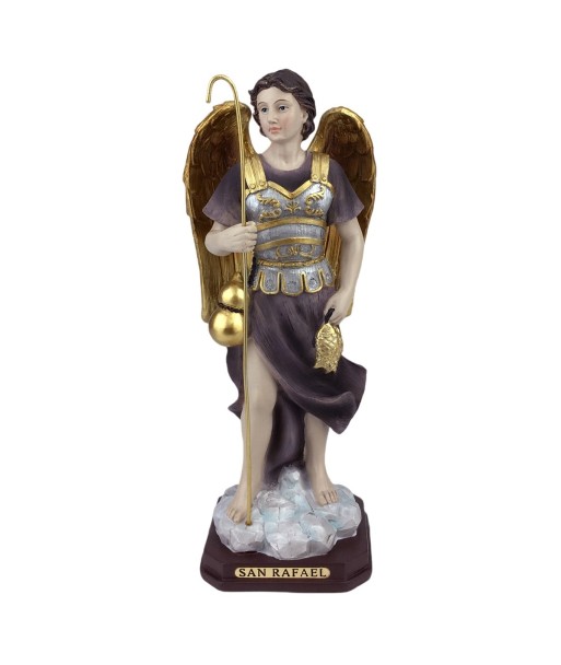 Figura Religiosa San Rafael de Resina con Detalles Dorados y Estilo Clásico