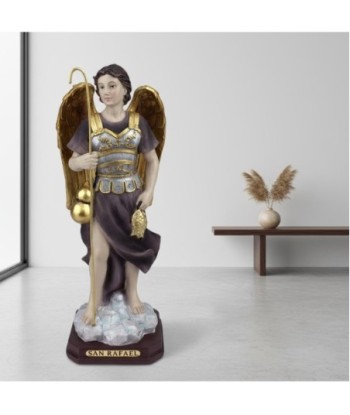 Figura Religiosa San Rafael de Resina con Detalles Dorados y Estilo Clásico
