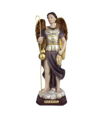 Figura Religiosa San Rafael de Resina con Detalles Dorados y Relieve