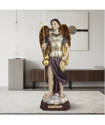 Figura Religiosa San Rafael de Resina con Detalles Dorados y Relieve