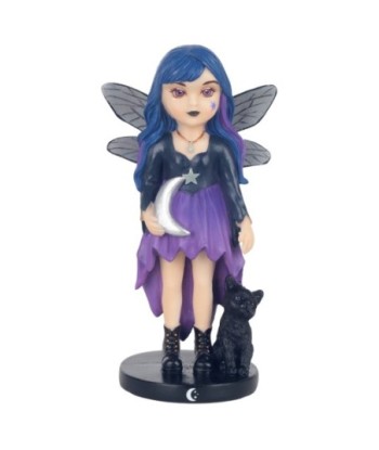 Figura de Hada Luna de Resina - Hada con Gato Negro, Decoración Mágica