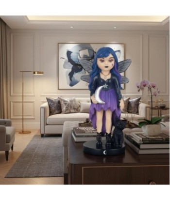 Figura de Hada Luna de Resina - Hada con Gato Negro, Decoración Mágica