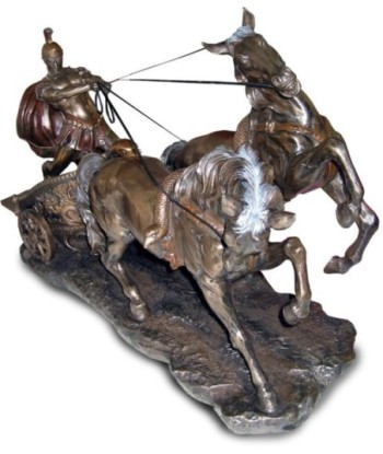 Carro Romano Clásico de Resina - Figura Decorativa de Caballos y Guerrero
