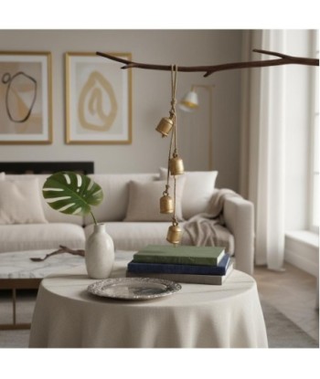 Móvil colgante de metal dorado con 4 cencerros para decoración