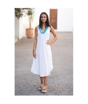 Vestido Blanco Midi de Mujer - Estilo Ibiza, 100% Algodón, Perfecto para Fiesta y Ocasiones Especiales, Moda Mujer