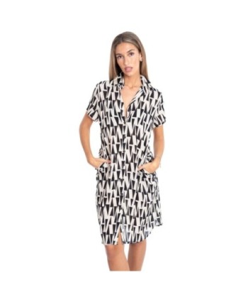 Vestido Corto Mujer Estampado Azul, Moda Isla Bonita Glam, Ideal para Fiesta, Manga ¾, Lavado a Mano, Elegante
