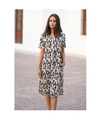 Vestido Corto Mujer Estampado Azul, Moda Isla Bonita Glam, Ideal para Fiesta, Manga ¾, Lavado a Mano, Elegante