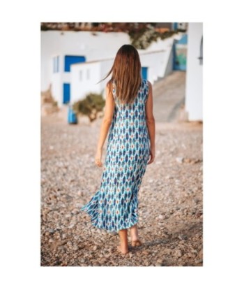 Vestido Largo Midi Azul Estampado para Mujer - Elegante y Versátil, Ideal para Fiesta y Ocasiones Especiales -