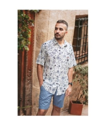 Camisa Hombre Azul Estampada de Algodón, Camisa Manga Larga Casual para Hombre, Moda Hombre Isla Bonita, Ropa