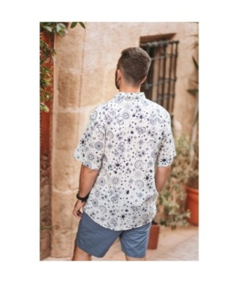Camisa Hombre Azul Estampada de Algodón, Camisa Manga Larga Casual para Hombre, Moda Hombre Isla Bonita, Ropa
