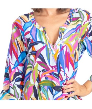 Kurta Multicolor para Mujer - Moda Tropical, Manga ¾, 100% Algodón, Estilo Casual y Elegante, Perfecta para Verano