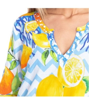 Kurta Azul para Mujer - 100% Algodón, Manga ¾, Estilo Elegante y Confortable, Moda Isla Bonita, Colección Sun