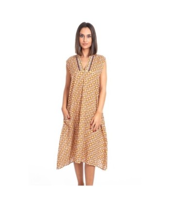 Vestido Largo Midi Mujer Azul Estampado Geométrico 100% Algodón Moda Isla Bonita, Elegante y Fresco para Ocasiones