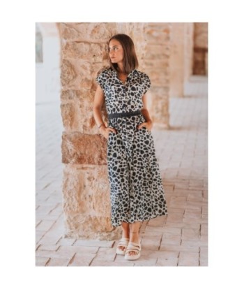 Vestido Largo Midi Azul para Mujer - Moda Elegante, Estampado Animal Print, Ideal para Fiesta y Ocasiones Especiales