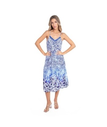 Vestido Largo Midi Azul Camisero Estampado Animal Print para Mujer - Moda Elegante y Versátil para Ocasiones Especiales