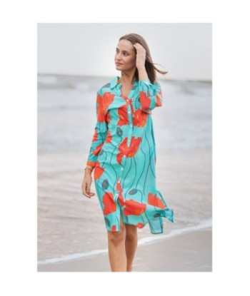 Vestido Corto Camisero Floral para Mujer - Moda Isla Bonita, Vestido Elegante para Fiesta, Estampado Azul, Ropa